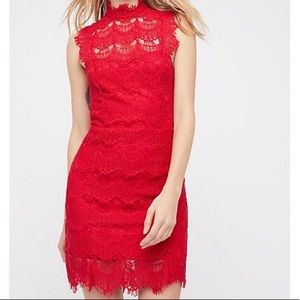 Free People Daydream body-con lace dress S cherry